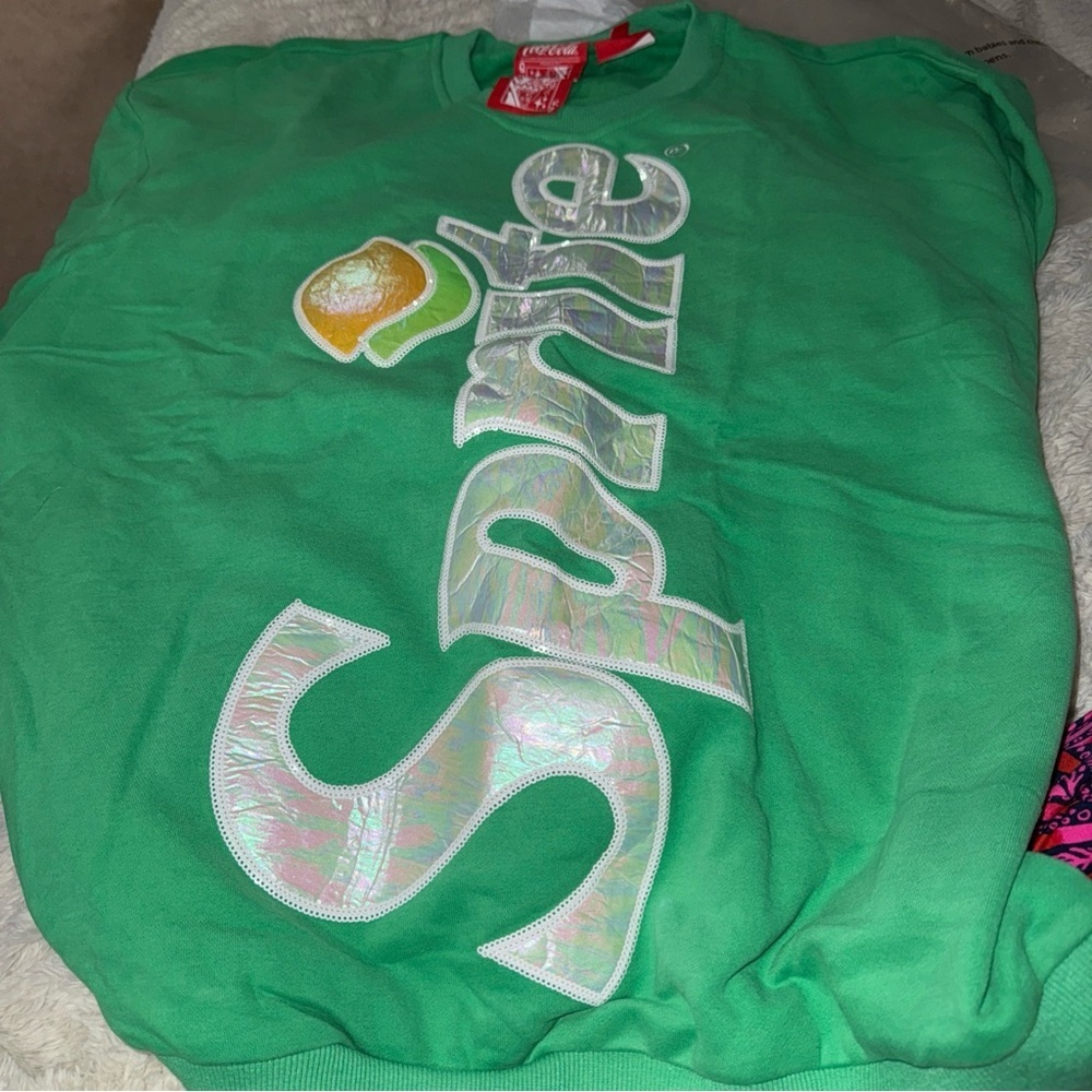 QUEEN OF SPARKLES Bright Green Logo Sweatshirt sprite oversized large l new - Picture 2 of 7